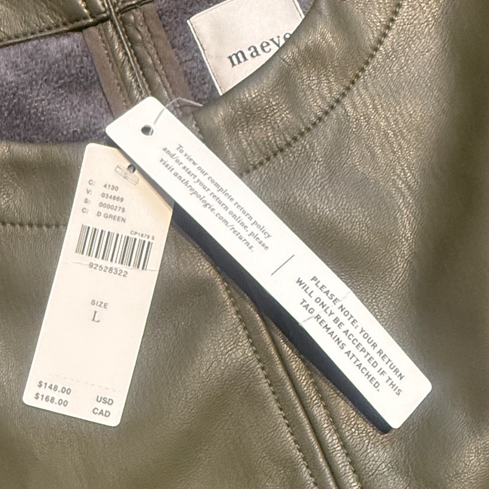 NWT Maeve Olive Green Leather Mini Dress - Picture 2 of 7
